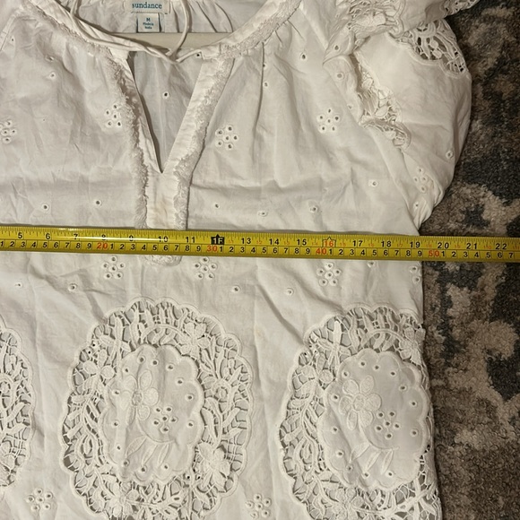 Sundance Top Embroidered Eyelet White Long Sleeve Tassle Tie Boho Blouse Medium - Picture 10 of 11